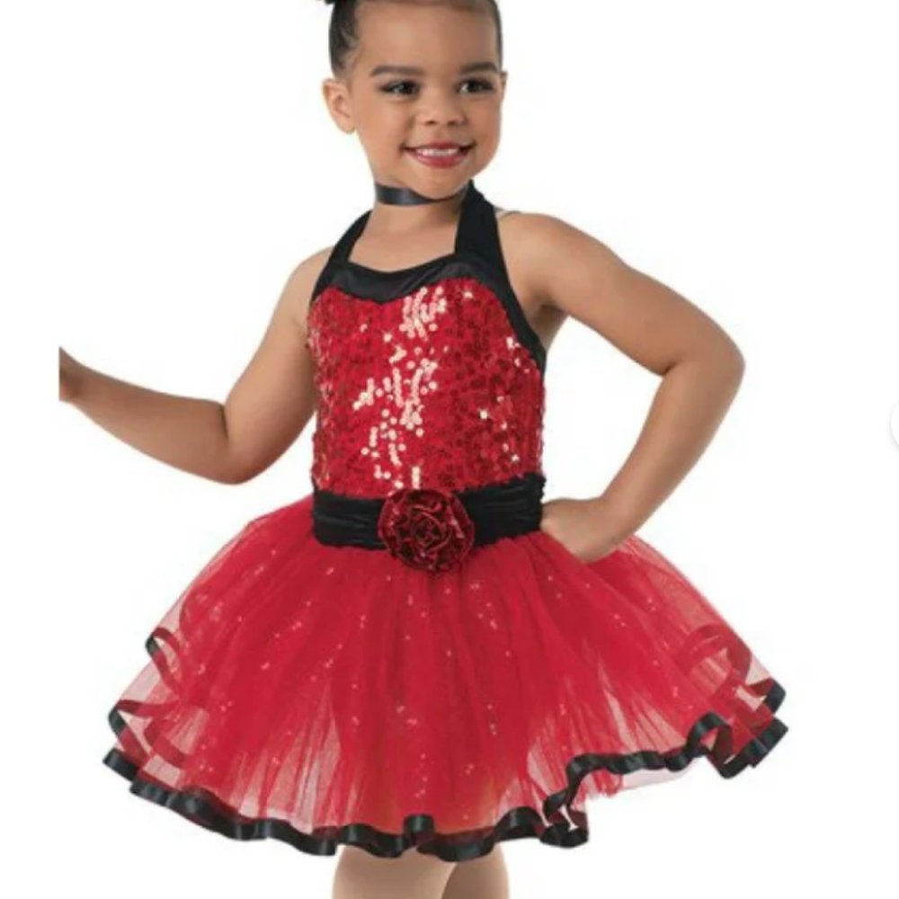 Weissman Red and Black Sequin Tutu Dance Dress